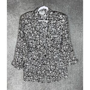 California Connections Blazer Womens Size L‎ Black White Floral Semi-Sheer Rayon